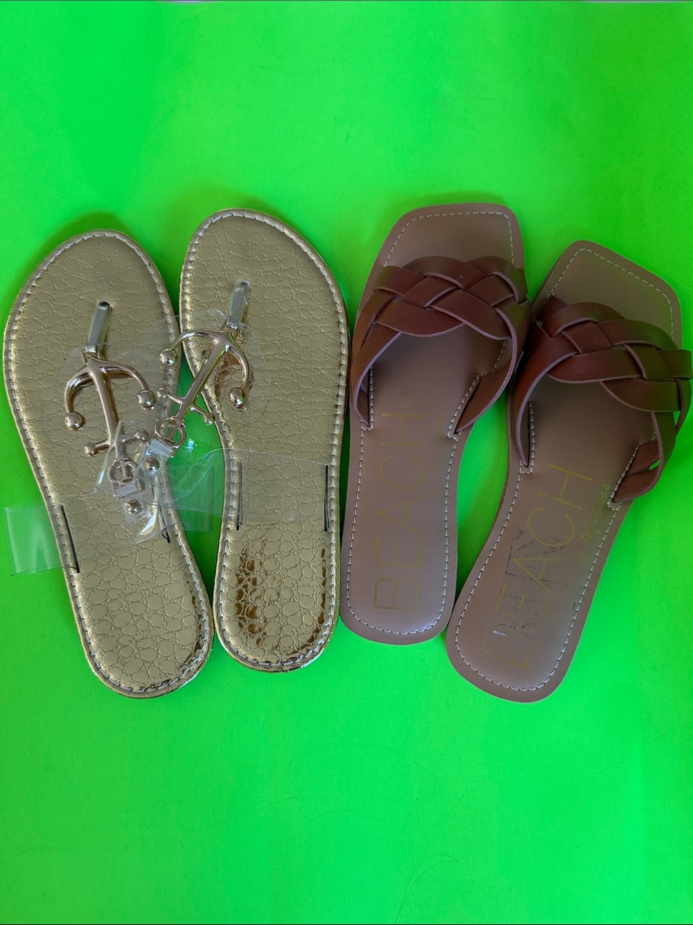 Lot of Braided Slide Sandals & Gold Anchor- Women's Casual thong sandals